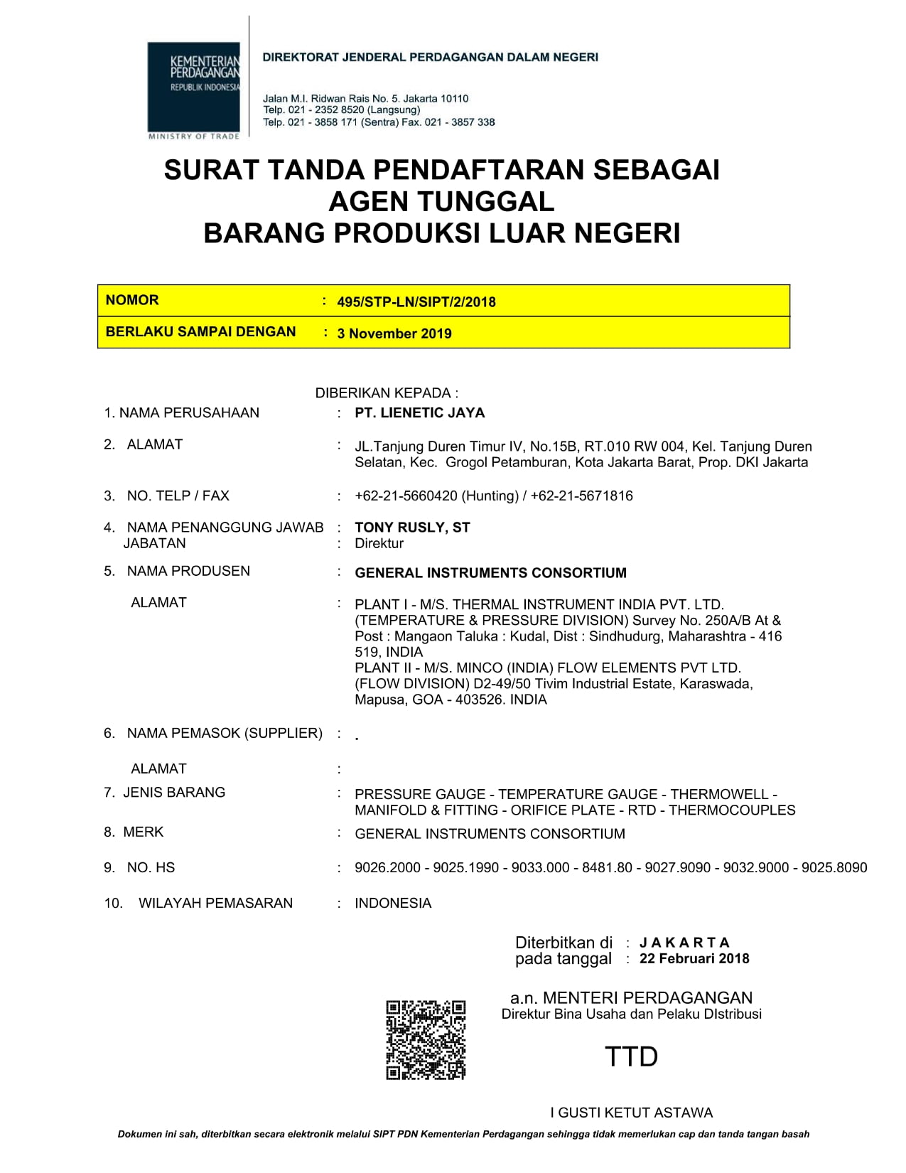Lienetic Jaya Distributor General Instrument